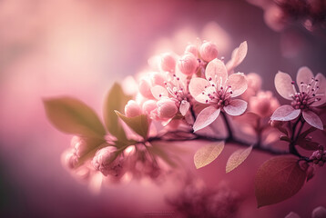 Fototapeta na wymiar soft focus picture of beautiful pink cherry blossom flowers, generative Ai 