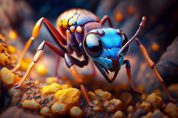 Close up Realistic Ants finding food. Created with Generative Ai technology