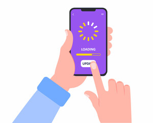 hand holding mobile phone with system update, Upgrade Software version concept on smartphone screen, Update Software.