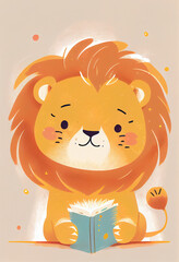 cute baby lion children's book illustration AI Generative