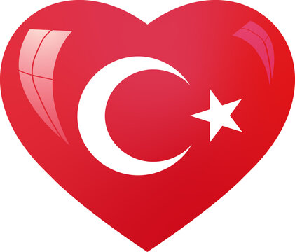 Image of a volumetric heart with the colors and flag of Turkey. We pray for Turkey