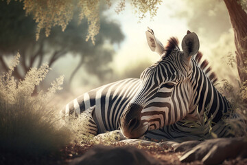 zebra sleep in their natural habitat, generative ai