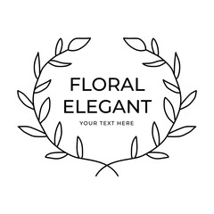 Obraz premium Wedding logo. Minimalistic floral frames. Text with branches and flowers. Elegant herbs or blossoms. Vector botanical outline borders. botanic badge