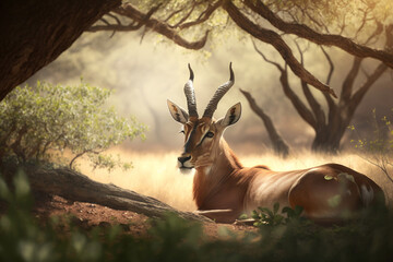  antelope (Antidorcas marsupialis)  sleep in nature habitat, generative AI