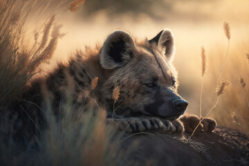 Obraz premium Hyena sleep in nature, generative AI