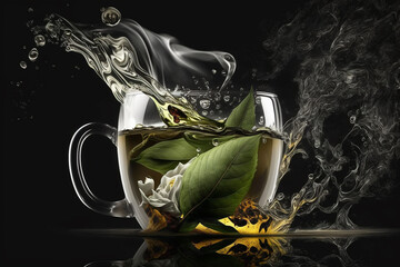 White tea leaves and hot water Generative AI Digital Illustration Part#80223 