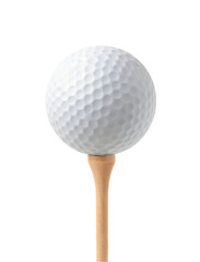 Golf ball on tee isolated on white background. Clipping path.