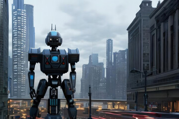 Fototapeta na wymiar Big robot in the city. AI generated.