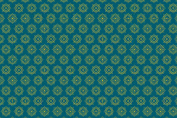 Pattern with geometric elements in retro green tones with golden stripes. vector abstract gradient background