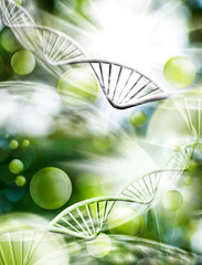 image of stylized dna chains on a blurred background. 3D-image