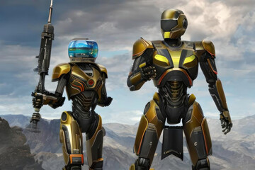 Fototapeta premium Two robots, picture. AI generated.