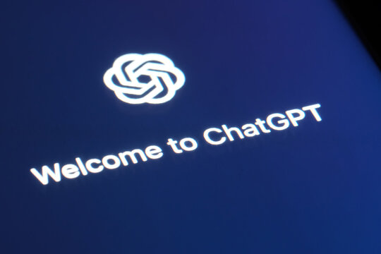 Shanghai,China-Feb.8th 2023: close up ChatGPT brand logo on screen.