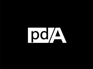 PDA Logo and Graphics design vector art, Icons isolated on black background