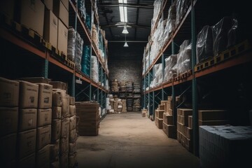 Fototapeta premium A well organised warehouse with material to organise events. generative a