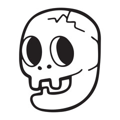 Funny smiling skull, hand drawn in line art, bold outline, isoalted vector illustration
