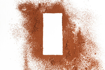 Rectangular silhouette of a cocoa powder surface on a white background