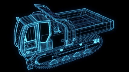 3D rendering illustration excavator blueprint glowing neon hologram futuristic show technology security for premium product business finance  