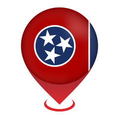 Map pointer with flag Tennessee state. Vector illustration.