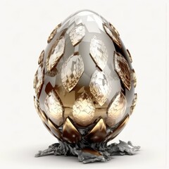 Dragon Egg Isolated, Crystal Scaled Fantasy Eggs, Dinosaur Fossil, Magic Dragon Egg Generative AI Illustration
