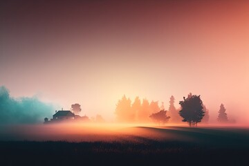 gradient of colour minimalistic, cinematic lighting with early morning fog, twilight golden hour generative ai