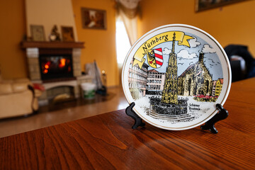 Nuremberg, Germany souvenir plate on a stand at home.