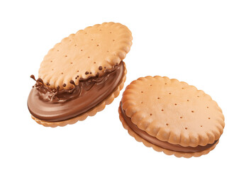 Sandwich cookies with chocolate splash, 3d illustration.