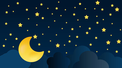 moon and dark blue night sky many stars on Starry night background,  illustration stock 01