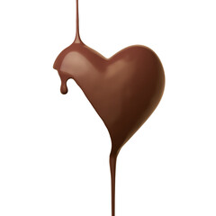 Chocolate Melted in the form of heart, Liquid dark chocolate on a white background, 3d rendering.
