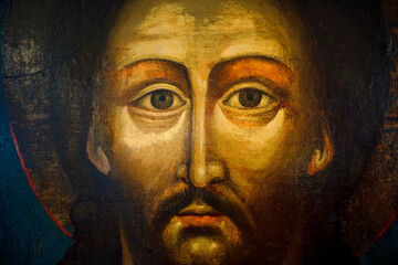 Icon of Jesus, close-up, 17th century. Solikamsk Russia - 569529627