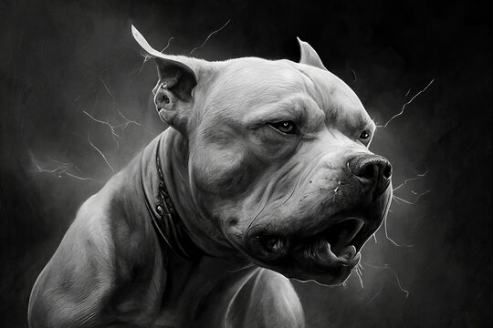 pit bull angry portrait black and white Generative AI