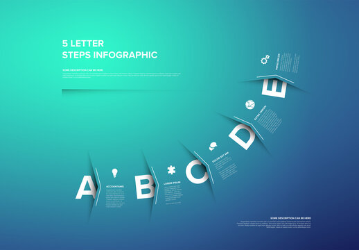 Five letter steps blue progress page template