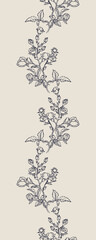 Vector vertical seamless border with hand drawn Rose Flower. Eps 10. Line-art botanical illustration. Floral backdrop