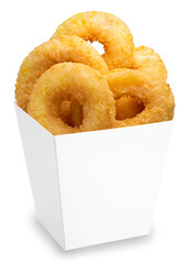 Fried shrimp donut in paper bucket isolated on white background, Fried shrimp donut on white With clipping path.