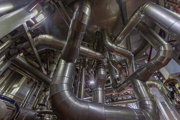Pipeline system in factory workshop.