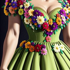 Beautiful, luxurious dress decorated with flowers, fantasy, generated in AI