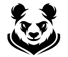 Drawn panda head. Isolated black panda logo. Bear.