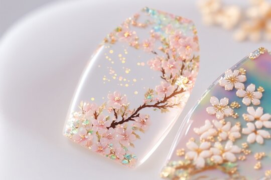 桜のレジンジュエリー きれいなアクセサリーパーツのイラスト Generative AI