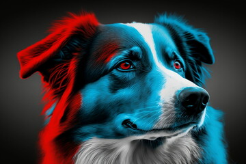 portrait of a dog blue and red AI generated