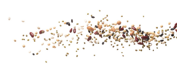 Mix beans fall down explosion, several kind bean float explode. Dried mixed white green red soy...