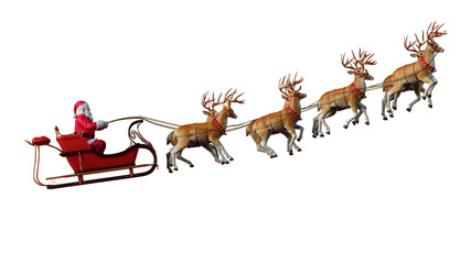 santa claus ready to deliver presents with sleigh with reindeer - obrazy, fototapety, plakaty