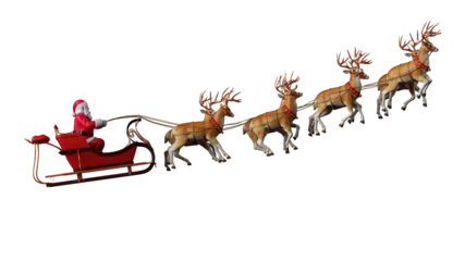 Fotobehang santa claus ready to deliver presents with sleigh with reindeer © alphaspirit