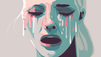 Closeup portrait of a crying woman. Gender violence concept. Generative AI - 569533856