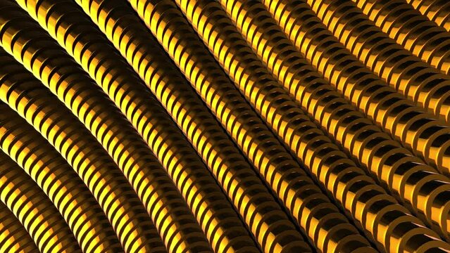 Abstract wavy moving metallic shapes animation. Gold metal elements forming interresting surface pattern. Seamless looping animation.