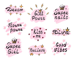 Motivational slogans, quotes, stickers. Vector Illustration for printing, backgrounds, covers and packaging. Image can be used for greeting cards, posters and textile. Isolated on white background.