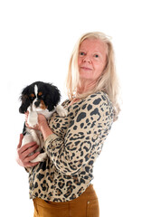 young cavalier king charles and woman