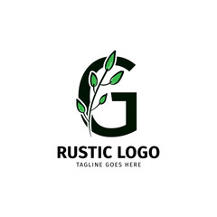 letter G doodle leaf initial rustic vector logo design element
