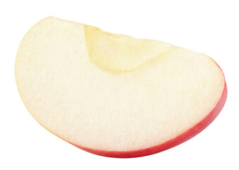 Wedge of red apple fruit without seed isolated on transparent background. Red apple slice
