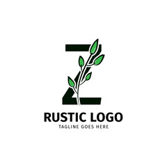 letter Z doodle leaf initial rustic vector logo design element