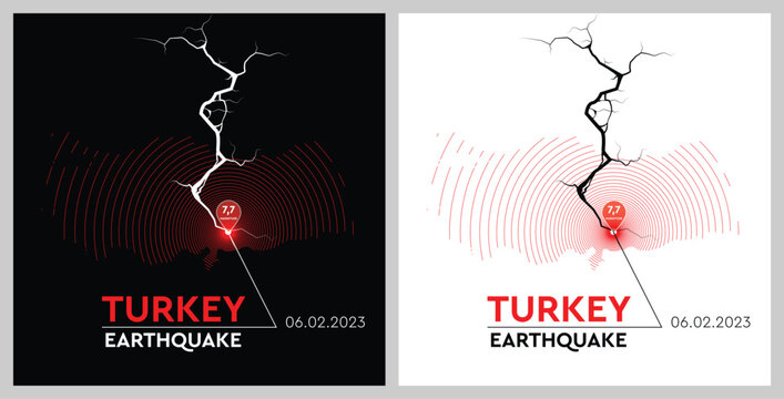 Turkey Earthquake concept on cracked map. vector illustration.
