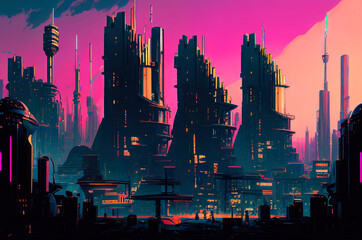 Futuristic City View. Buildings from the future metropolis. Generative AI landscape illustration